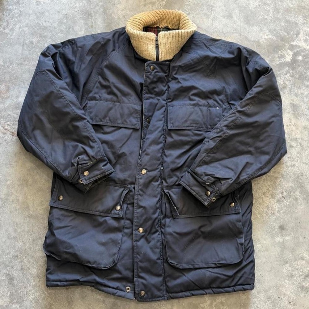 Vintage 70s Sears Mens Store Utility Jacket Medium M Navy Quilted Flannel Lined